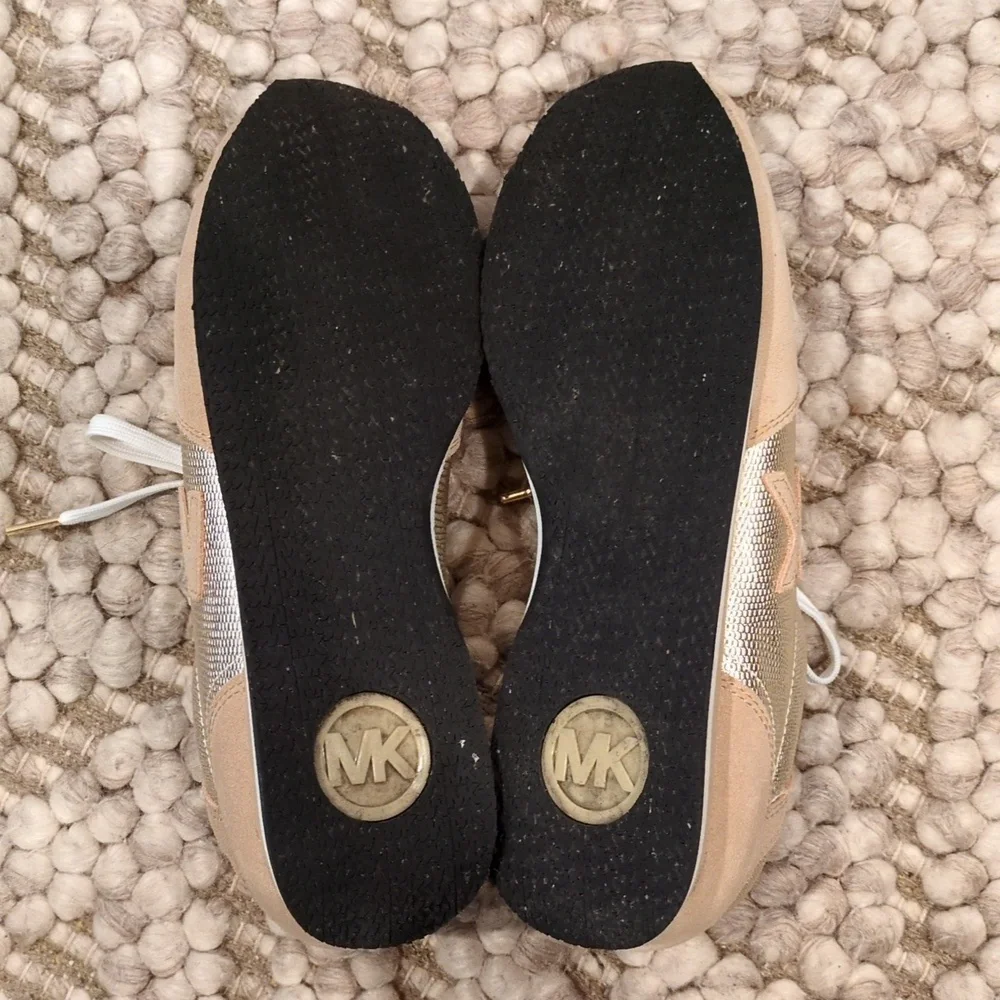 MICHAEL Michael Kors Gold Faux Reptile Embossed Tan Suede Lace Up Sneaker 10M
